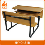 Double School Desk and Bench with Open Book Case and Black Metal Frame