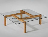 Hebei Factory Luxury Glass Coffee Table with Metal Leg Furniture