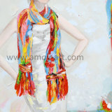 High Quality Handmade Modern Lady with Scarf Oil Paintings for Home Decoration