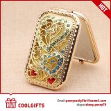 Golden Square Hollow-Carved Pocket Mirror, Cosmetic Folding Mirror