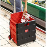 Best Price Easy Open and Folding Plastis Shopping Trolley Cart with Four Wheels