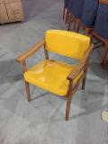 Fresh Yellow Color Leather Upholstered Solid Wood Restaurant Chairs