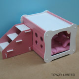 Double Layer Stairs Wood Dog House Bones Shape Pet Beds