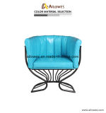 Blue Leather Living Room Leisure Chair with Stainless Steel Frame