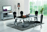 Modern Tempered Glass or Wood Top Stainless Steel Dining Table