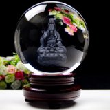 Elegant K9 Crystal Laser Ball Buddha Buddhism Bodhisattva Decoration Globe Yellow Crystal Ball Glass Ball