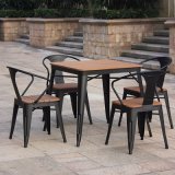 Patio Garden Home Hotel Office Metal Teak Colour Polywood Table and Dining Chair (J833)