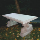 Natural Marble Bench with Dolphin Statue Standing for Garden Decoration