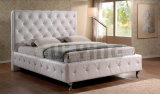 High Tufted Headboard Bedroom Leather Bed