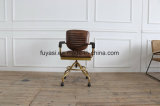 Gold Color Powder Coating Rolling Wheels Base and Vintage Solid Old Wood Armrest Office Chair