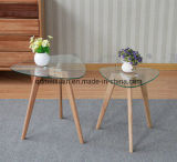 Triangle Circular Flower Contracted Solid Wood Glass Tea Table (M-X3134)