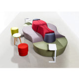 Curved Shape Fabric Lounge Sofa with Round Chrome Metal Base