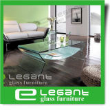 Clear Bent Glass Coffee Table with Frosted Shelf