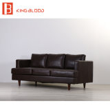 3 Seater Italian Genuine Brown Color Leather Wooden Sectional Sofa