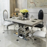 Modern Stainless Steel Love Base Marble Dining Table Set