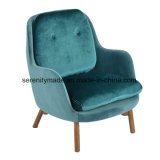 Pub Furniture Blue Velvet Lounge Chair with Wood Legs