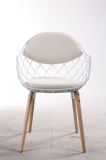 White Metal Wire Chair American Wooden Foot with Cushion and Back Pad