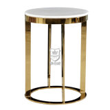 White Marble Table Side with Polished Metal for Hotel Lobby