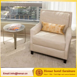 European Style Beige Fabric Single Sofa Chair with Solid Wood Leg