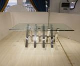 European Style Mirror Glass Design Stainless Steel Base Wedding Dining Table Set