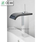 Black Glass Waterfall Tap Mixer Brass Basin Faucet (QH0821B)