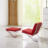 Novel Graceful Leisure Leather Lounge Barcelona Sofa Chair with Ottoman (SP-HC080)