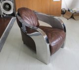 Classic Shiny Stainless Steel Armrest Brown Leather Chair