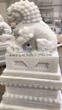 Chinese Design Stone Lion Sculpture in White Marble