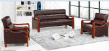 Leisure Popular Classical Hotel Waiting Chair Office Leather Sofa with Wooden Armrest in Stock