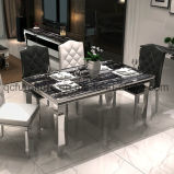 Marble Dining Table with Silver Stainless Steel Legs
