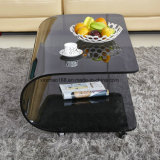 Black Semicircle Glass Table with Living Room