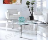 New Glass Top Tea Table with Stainless Steel Legs