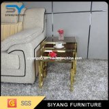 Chinese Tea Table Set Glass Coffee Table Gold Side Table