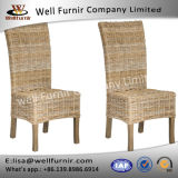 Well Furnir T-025 Wood Frame Natural Unfinished Look 2 PCS Casual Wicker Dining Side Chairs Sets