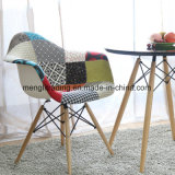 Upholstered Modern Beech Wood Fabric Patchwork Armrest Plastic Dining Chair
