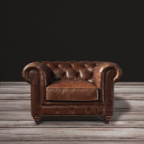 Living Room Leisure Sofa Hotel Leather Wooden Sofa