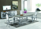 Imitated Wood Top or Marble or Glass Top Stainless Steel Dining Table