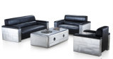 Vintage Aluminum Covering with Italian Leather Leisure Living Room Sofa Set