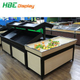 Double Sided Supermarket Water Proof Wooden Vegetable Display Shelf