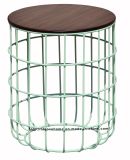 Morden Industrial Dining Coffee Green Metal Wire Wooden Top Table