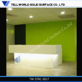 Simple Straight Pure White LED Solid Surface Reception Desk for Sale