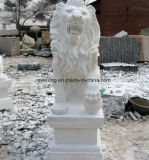 High-Polishing Hand Carved Outdoor White Marble Lion Animal Statue