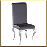 Modern French Louis Grey Silver Velvet Fabric Dining Chair with Straight Back