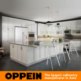 Oppein Matte Lacquer White Wooden Kitchen Cabinets with Island (OP16-L06)