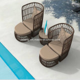 New Design Outdoor Garden Furniture Big Round Rattan Chair with Ottoman&Coffee Table