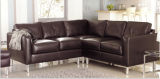 Moder Leather Sectional Living Room Sofa with Steel Legs