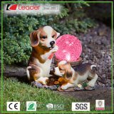 Popular Resin Cute Dog Statue with Crackle Ball Solar Light for Garden Ornaments, Customize Your Own Solar Light Statue