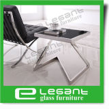 Small Stainless Steel End Table with Tempered Glass Top