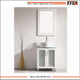 Ceramic Basin Tool Tempered Glass Top Bathroom Cabinet Vanity with Mirror