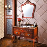 Traditional Rubber Solid Wood Mirror Bathroom Vanity Cabinet (OP13-062-118)
